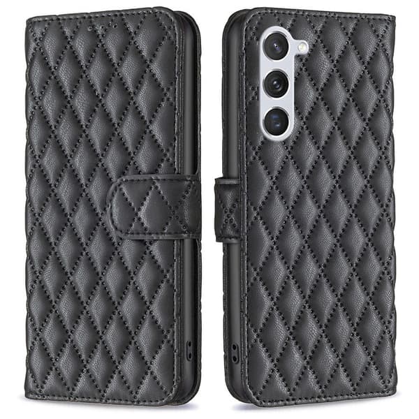 Rombemønster, matt flip-deksel for Samsung Galaxy S23 - Svart Black