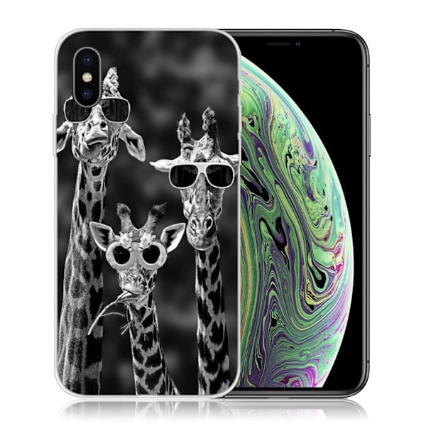 iPhone XS Hållbart mobilskal tillverkat av mjukt mönstrat silikon plast - Coola Giraffer multifärg