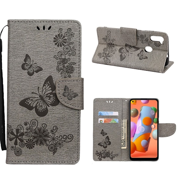 Butterfly Samsung Galaxy A11 Etui - Grå Silver grey