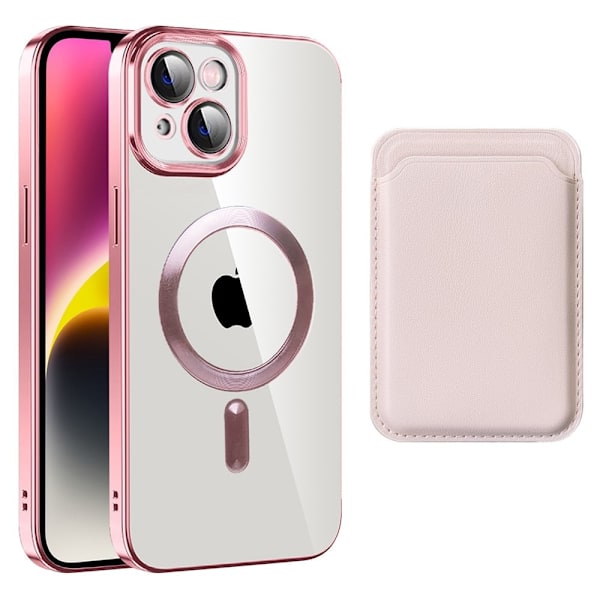 Magnetiskt bakstycke för iPhone 14 Plus med kortpåse - Rosa Rosa