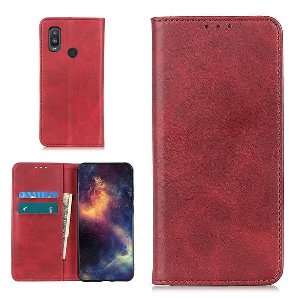 Lompakko-style Aitoa Nahkaa Läppäkotelo For Alcatel 1l (2021) - Punainen Red