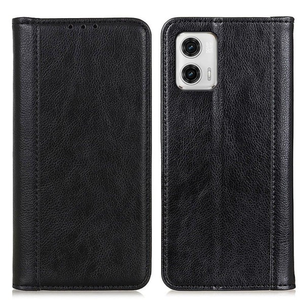 Äkta läder Motorola Moto G73 fodral med magnetisk stängning Svart