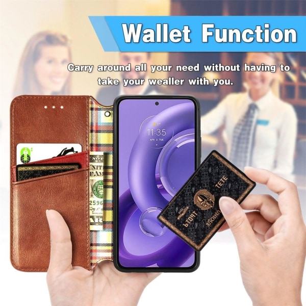 Nahkakotelo With A Stylish Rhombus Imprint For Motorola Edge 30 Neo - Ruskea Brown