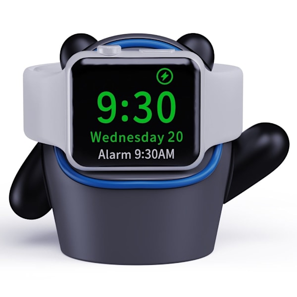 Apple Watch (45 mm) / (41 mm) laddningsstation i silikon med söt pandastil - Grå Silvergrå