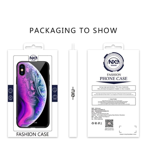 NXE iPhone Xs Max härdat glasfodral med ljusmönster - Lila / Blå multifärg
