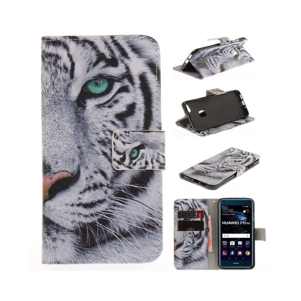 Huawei P10 Lite Etui laget av kunstlær og silikon – Tiger Multicolor