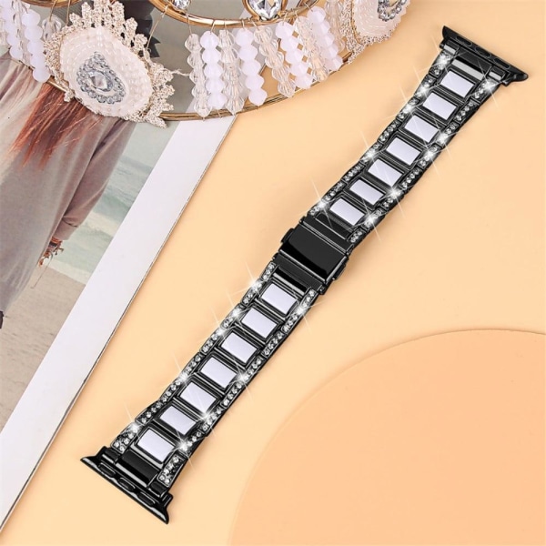 Apple Watch (45mm) rhinestone décor stainless steel watch strap Svart