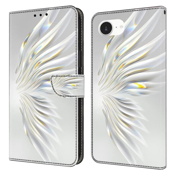 iPhone 16e Plånboksfodral Mönster Tryck Stativ Läder Flip Phone Cover - Kristallvingar Vit