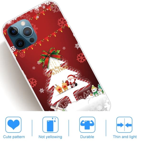 Julfodral till iPhone 14 Pro - Julgran Och Snöflingor Röd