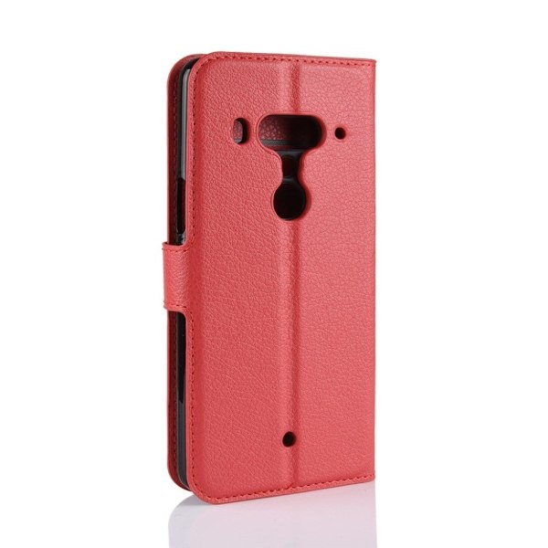 HTC U12+ mobilfodral silikon konstläder stående plånbok litchi - Röd Röd