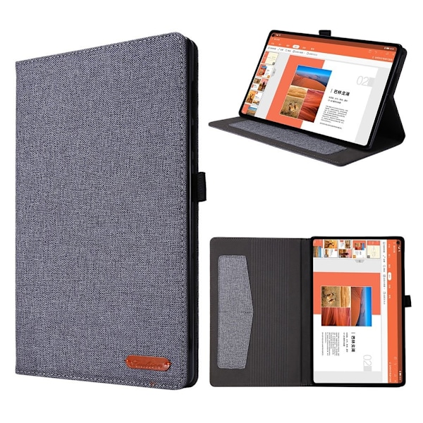 Lenovo Tab M10 FHD Plus læderetui med stoftema - Grå Silver grey