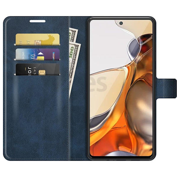 Hållbart konstläder Xiaomi 11T / Xiaomi 11T Pro fodral med plånbok - Blå Blå