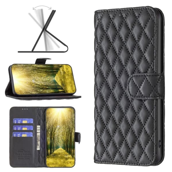 Rhombus mat Xiaomi Redmi Note 13 flip etui - Sort Black