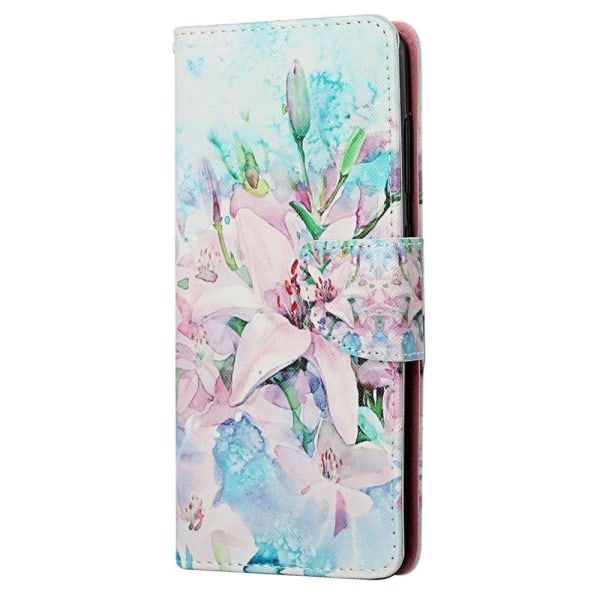 Vegansk lædermønstertryk til iPhone 14 Pro Max, Cross Texture Stand Wallet Folio Flip Phone Cover med håndrem - To Heste Multicolor