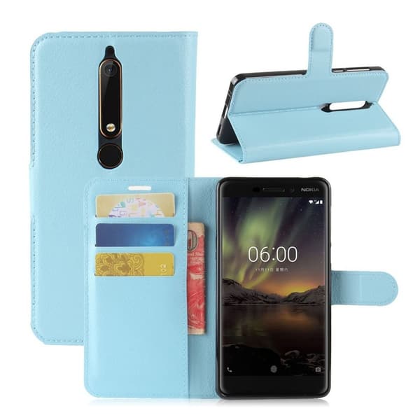 Nokia 6 (2018) Etui laget av kunstlær og silikon - Blå Blue