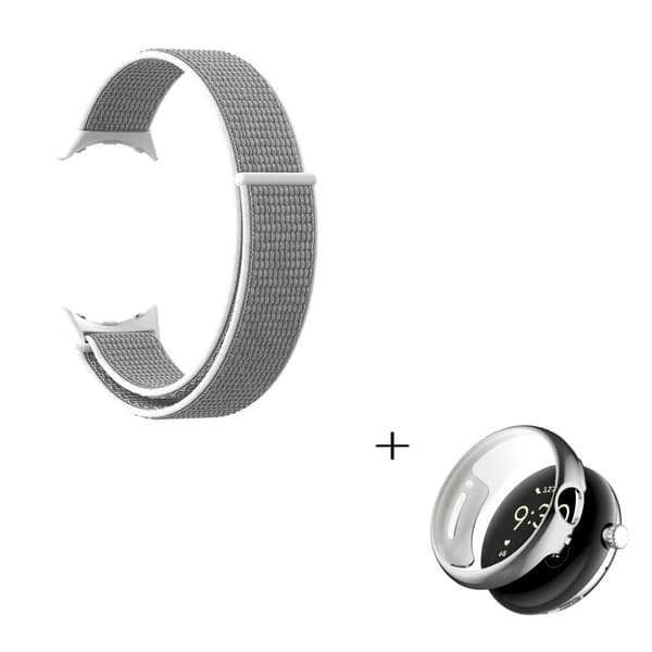 Google Pixel Watch nylonklokkerem med sølvfarget deksel - Grå / Hvit Silver grey