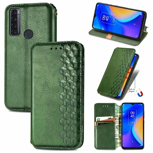 Nahkakotelo With A Stylish Rhombus Imprint For Tcl 20 Se - Vihreä Green