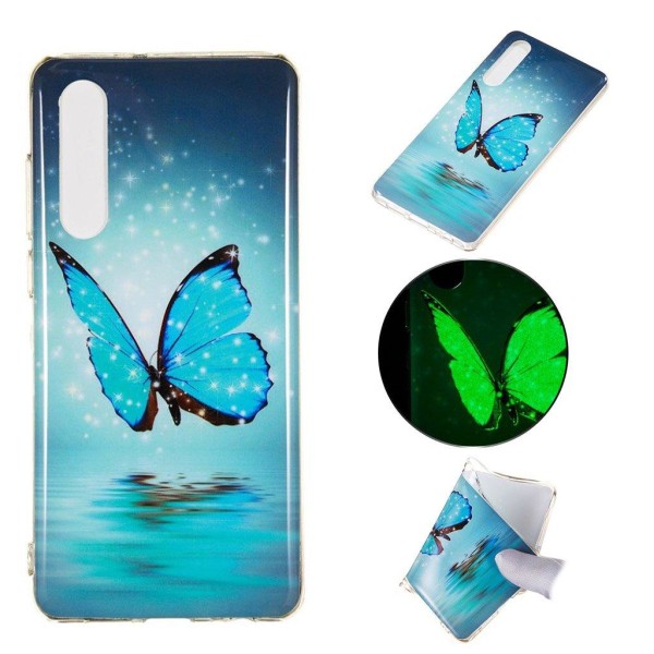 Butterfly läder Huawei P30 fodral - Blå Blå