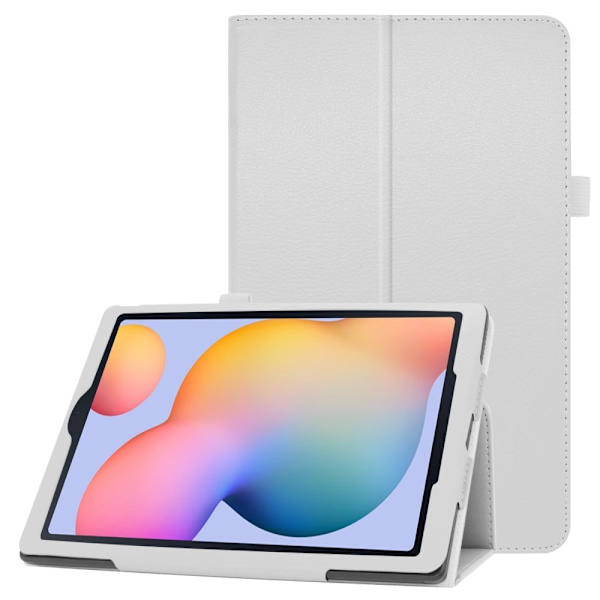 Samsung Galaxy Tab S6 Lite flipfodral i litchi-texturläder - Vit Vit