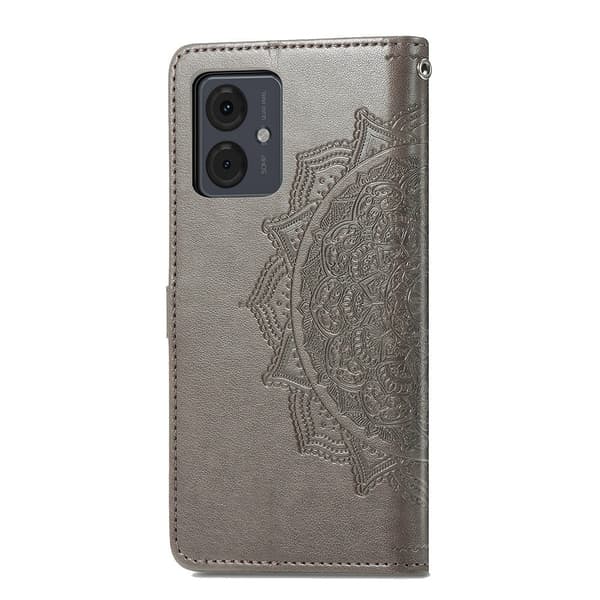 Mandala Motorola Moto G14 læderetui - Grå Silver grey