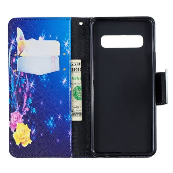 Samsung Galaxy S10 mønstret læder flip etui - Elegante Sommerfugle Multicolor