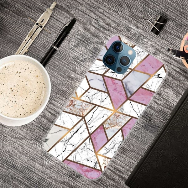Marble design iPhone 14 Pro cover - Rose / Hvid / Grå Marmor Multicolor