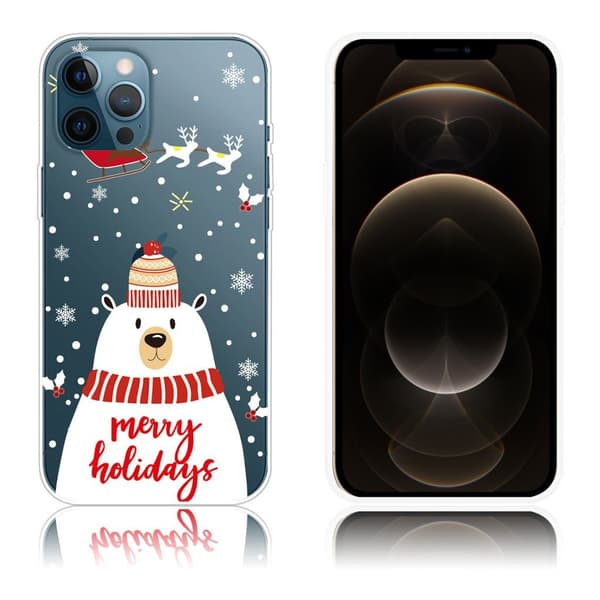 IMD julemønster og fleksibelt mobiletui til iPhone 12 Pro Max - Polar Bear Med Halstørklæde White