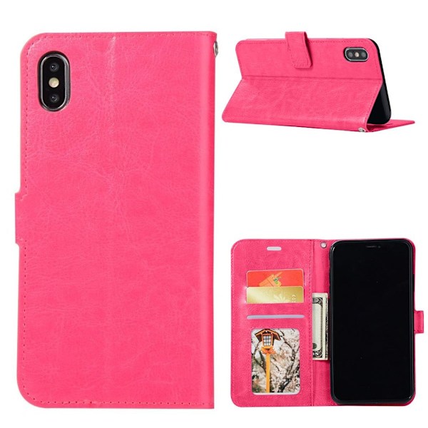 iPhone Xs Max Villihevos rakenne synteetti nahka lompakko suojakotelo - Ruusu Pink