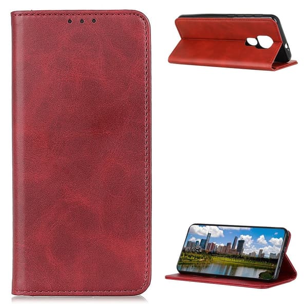 Wallet-style ægte Læder Flipcase til Motorola Moto G9 Play - Rød Red