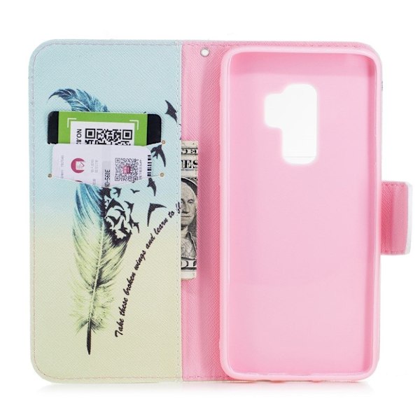 Samsung Galaxy S9 Plus Printet Mønster PU læder flip etui - Fjer og Fugle Multicolor