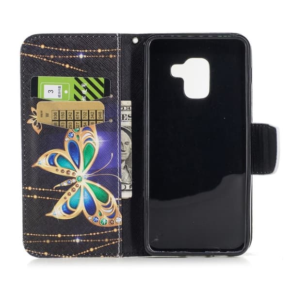 Samsung Galaxy A8 (2018) Etui laget av kunstlær og silikon - Gul sommerfugl Multicolor