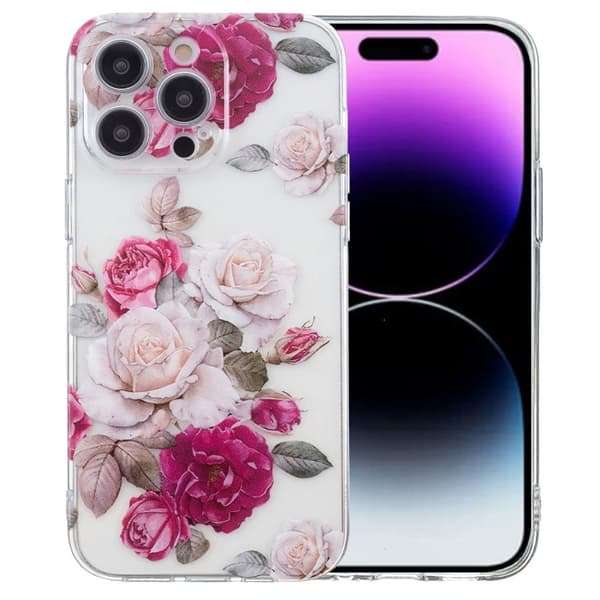iPhone 16 Pro-fodral Transparent kantflexibelt mobilskal med mönsterutskrift - Pion Rosa