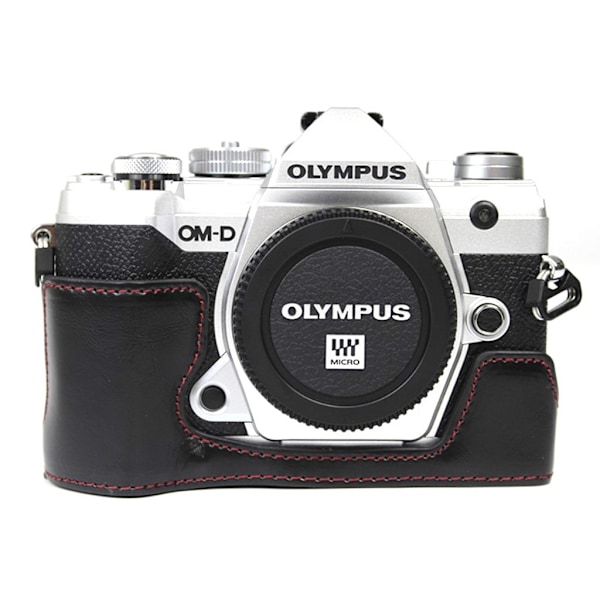 Olympus O-MD E-M5 Mark III hållbart halvfodral i läder - Svart Svart