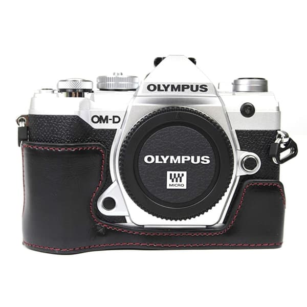 Olympus O-MD E-M5 Mark III kestävä nahkainen puolikas kotelo - Musta Black