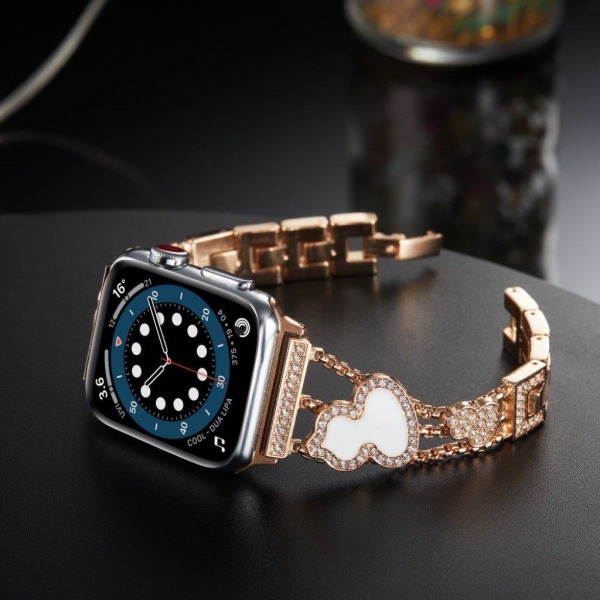 Apple Watch 40 mm urrem med rhinestone kalebasdekor - Rødguld / Hvid Pink