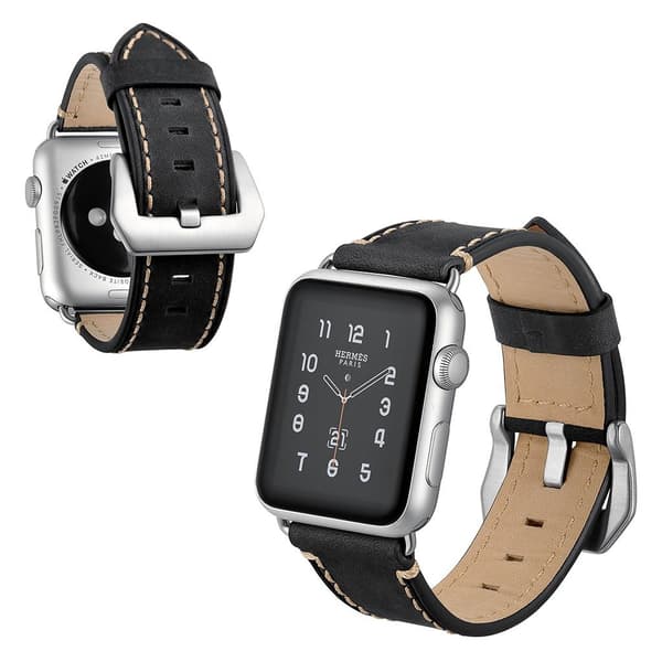 Crazy Horse Apple Watch Series 5 44mm ægte læder Urrem - Sort Black