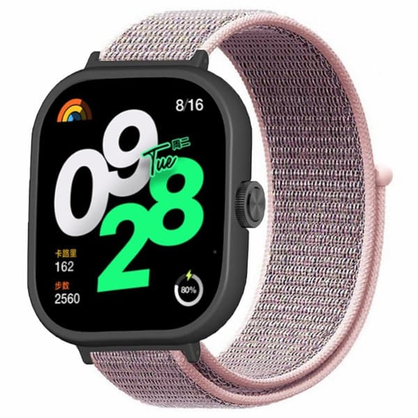 Xiaomi Redmi Watch 4 Wrist Strap Nylon Loop Watch band with Black bump resistant Watch Case - Pink Rosa