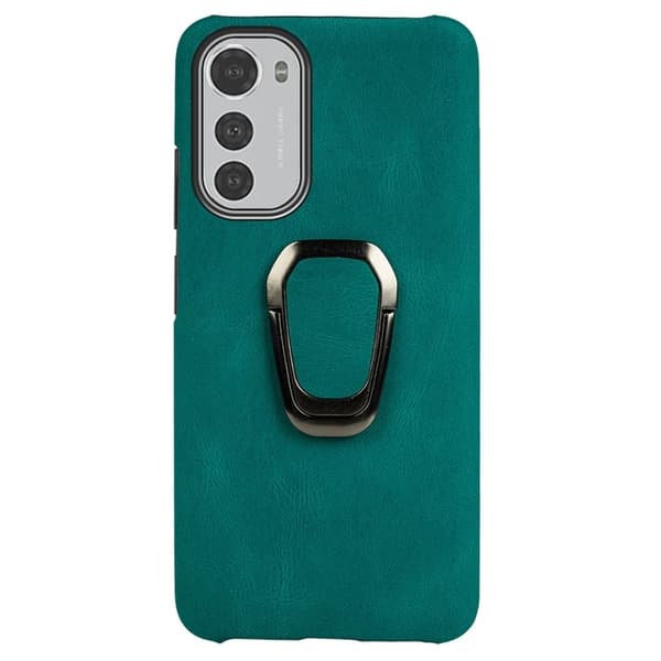 Shockproof Läder Skal med Oval Kickstand till Motorola Moto E32 - Grön Grön