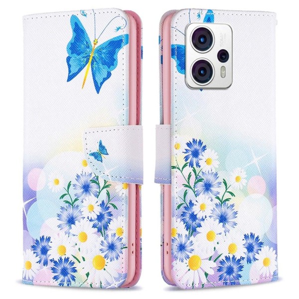 Wonderland Motorola Moto G23 / G13 / G53 Läppäkotelo - Perhonen And Flowers Blue