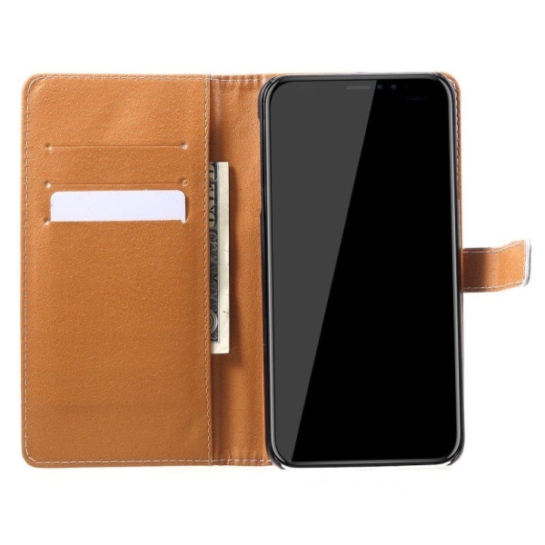 iPhone 9 Plus mobilskal plast syntetläder plånbok stående tryckm multifärg