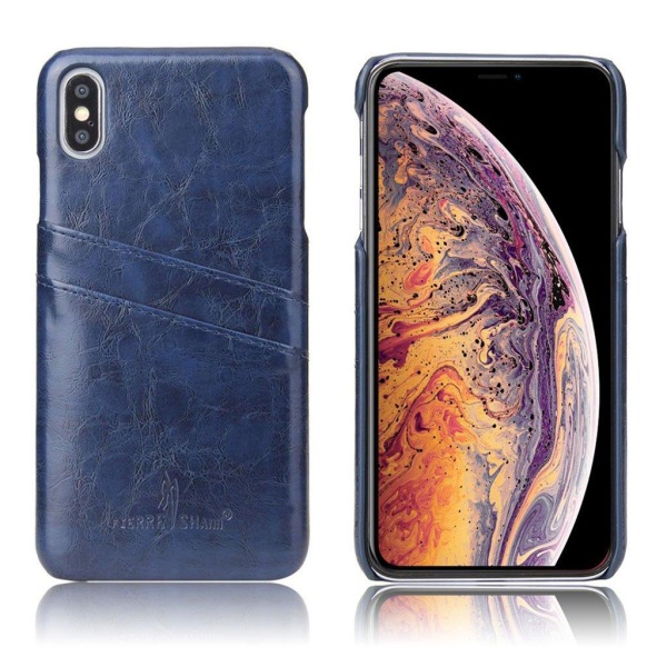 iPhone Xs Max FIERRE SHANN öljyvahattu synteetti nahkainen suojakuori kortti paikoilla - Sininen Blue