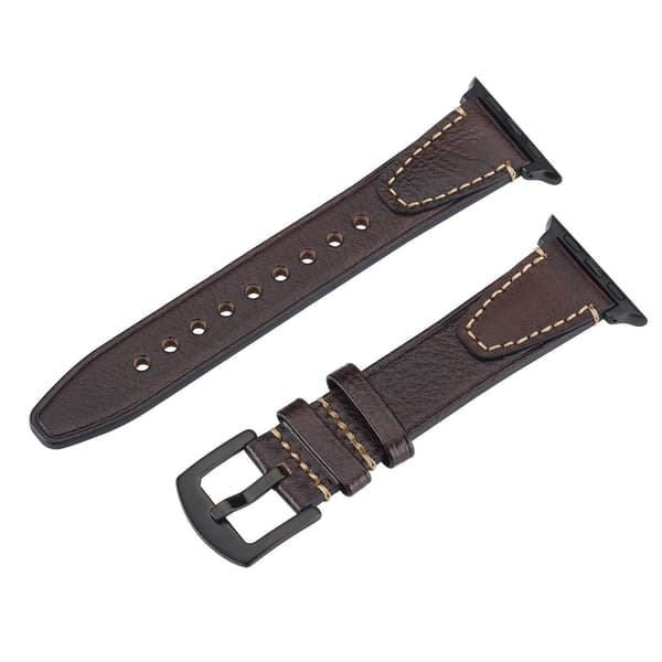 Urrem Apple Watch Series 10 42mm U-formet design Ægte okselæderrem - Kaffe Brown