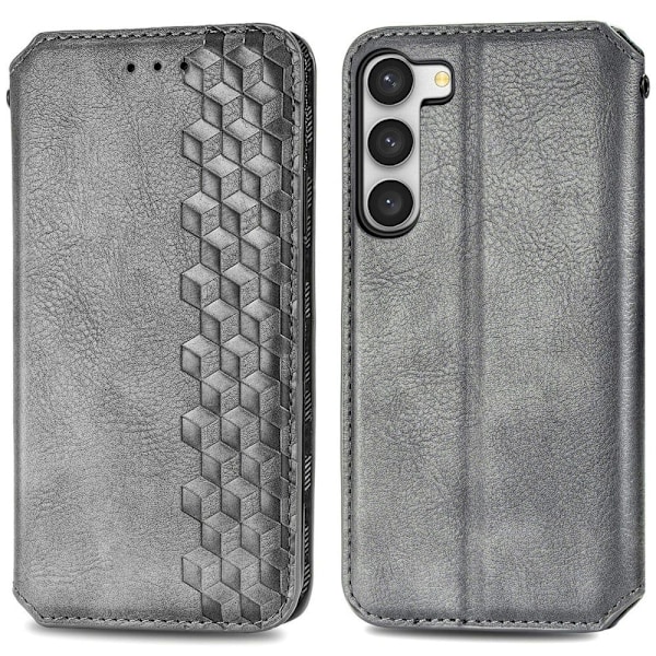 Läderfodral med A Snygg Rhombus Avtryck till Samsung Galaxy S23 Plus - Grå Silvergrå