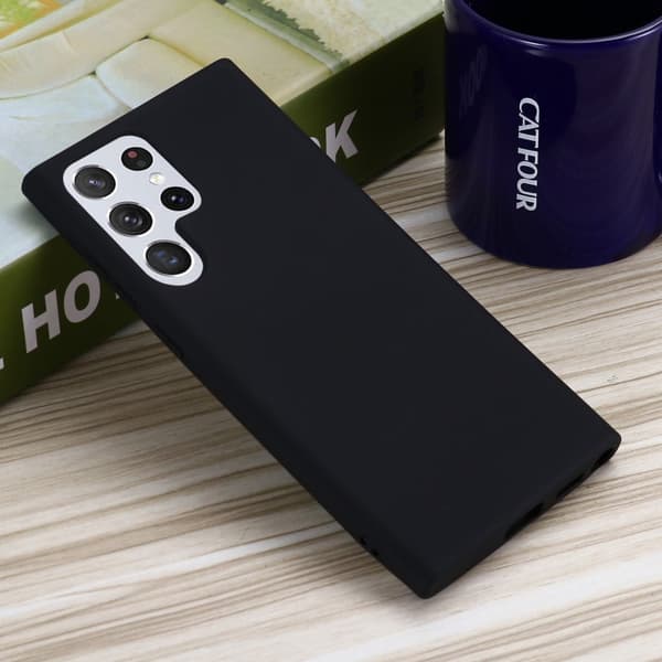 Matt flytende silikondeksel for Samsung Galaxy S22 Ultra - Svart Black