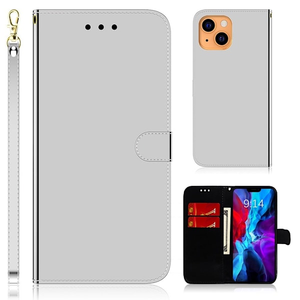 Mirror iPhone 13 flip-etui - Sølv Silver grey