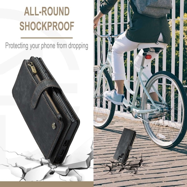 CaseMe Samsung Galaxy S22 Ultra etui med lynlås og pung - Sort Black