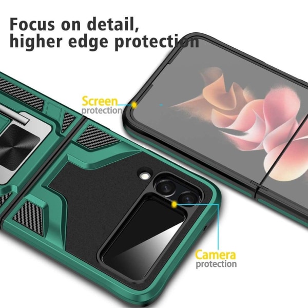 Stødsikker Hybrid Cover med Stativ til Samsung Galaxy Z Flip4 - Green