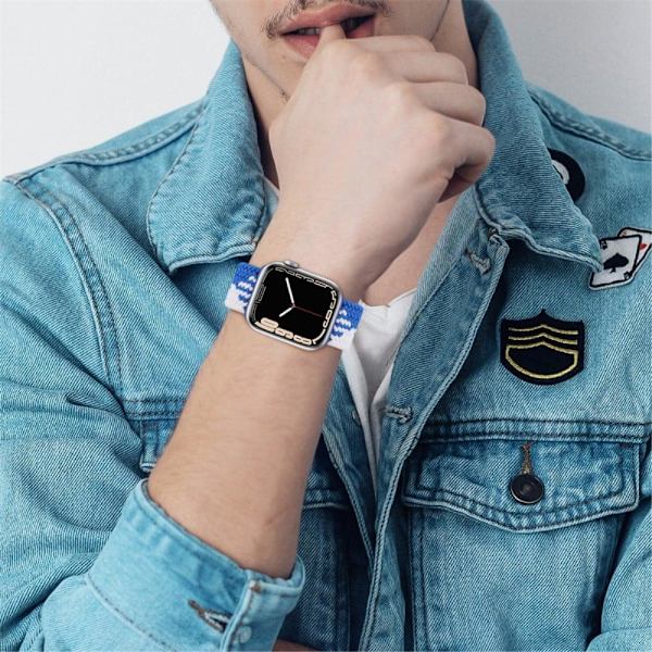 Apple Watch Series 8 (41 mm) klockarmband i elastisk nylon - Blå / Vit Storlek: L Blå
