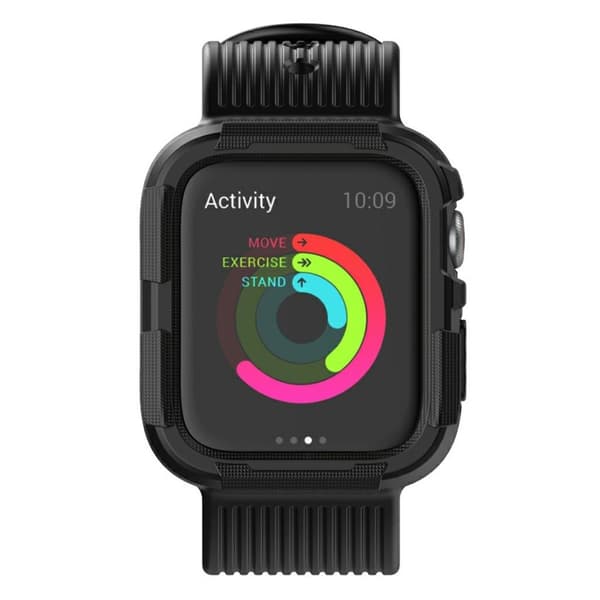 Apple Watch Series 5 44mm raidallinen silikoninen kellonauha - Musta Black