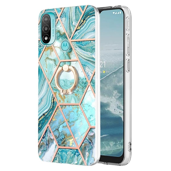 Marble Patterned Suojakuori With Ring Holder For Motorola Moto E30 / E40 / E20 - Sininen Blue